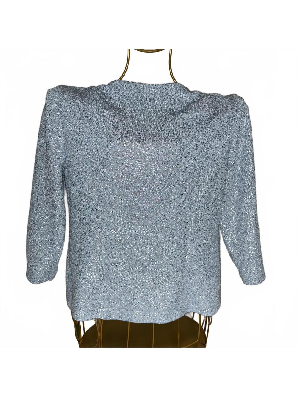 Alex Evenings Petite Ice Blue Shimmer 2 Piece Evening Set Tank & Open Cardigan - Picture 4 of 7